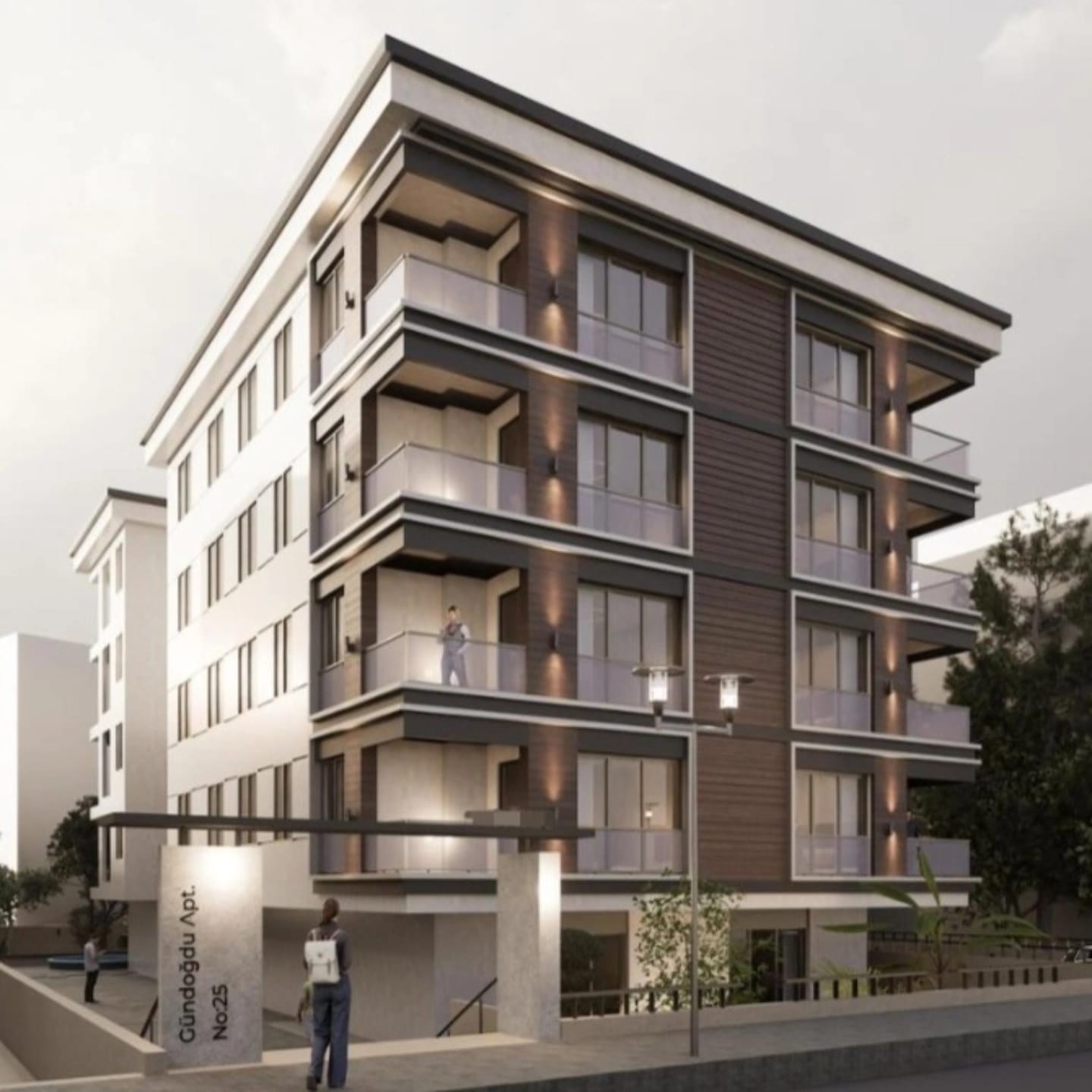 Modern konut projesi dış cephe render görseli